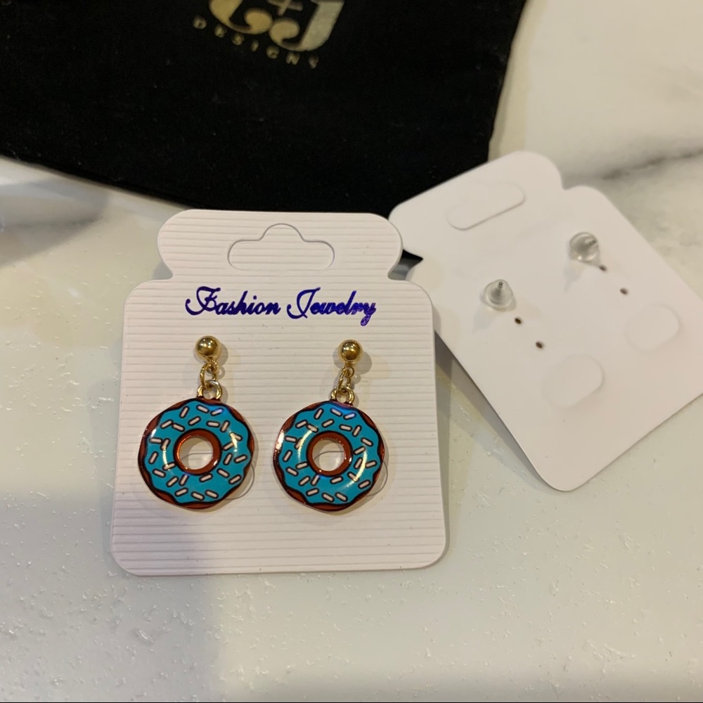 Dainty Blue Donuts Earrings - Picture 2 of 11